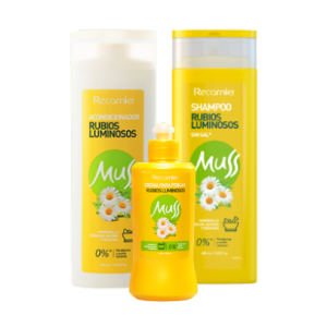 muss rubios oferta shampoo + acondicionador + tratamiento x 400 + 400 + 300 ml