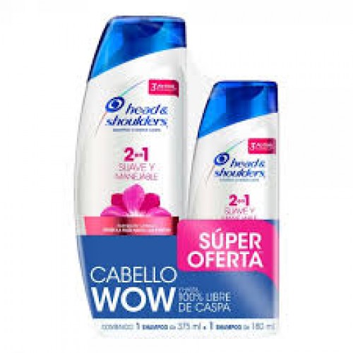 Head & Shoulders Shampoo 2 en 1 suave y manejable Oferta 2 Frascos X 375 + 180 Ml 