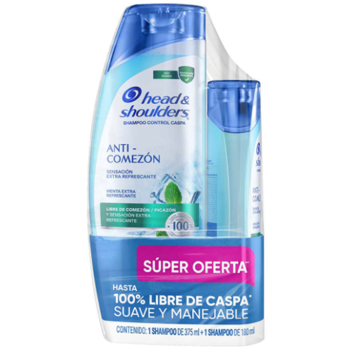 Head & shoulders Shampoo control caspa Anti - comezón menta extra refrescante Oferta 2 Frascos X 375 + 180 ML 