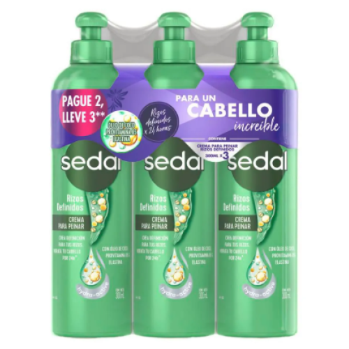 Sedal crema para peinar rizos definidos oferta X 3 Unidades (300 Ml C/U)
