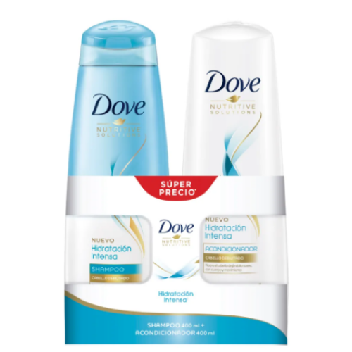 dove shampoo hidratación intensa 400ml + acondicionador 400ml