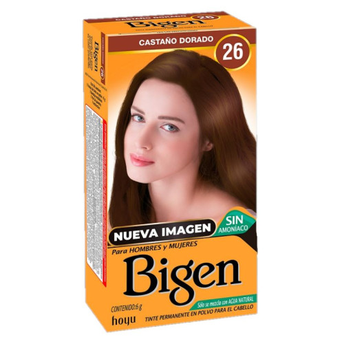 Bigen Tinte en polvo para Cabello Castaño Dorado N.26 Caja X 6 Gramos 