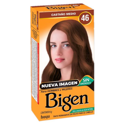 Bigen Tinte en polvo para Cabello Castaño medio N.46 Caja X 6 Gramos 