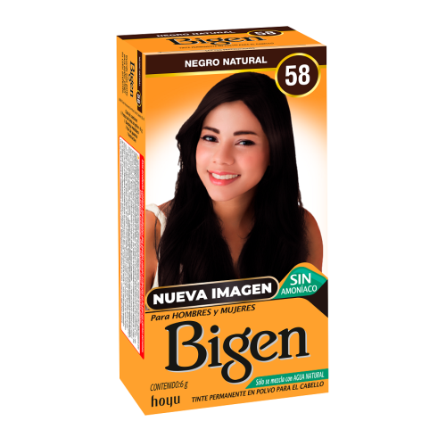 Bigen Tinte en polvo para Cabello Negro natural N.58 Caja X 6 Gramos 