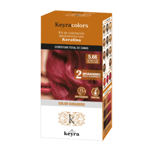 Keyra colors Kit de coloracion permanente con Keratina #5.66 Castaño claro rojo profundo caja x 1 Unidad