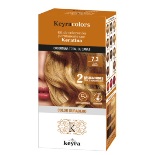 Keyra colors Kit de coloracion permanente con Keratina #7.3 Rubio Dorado caja x 1 Unidad