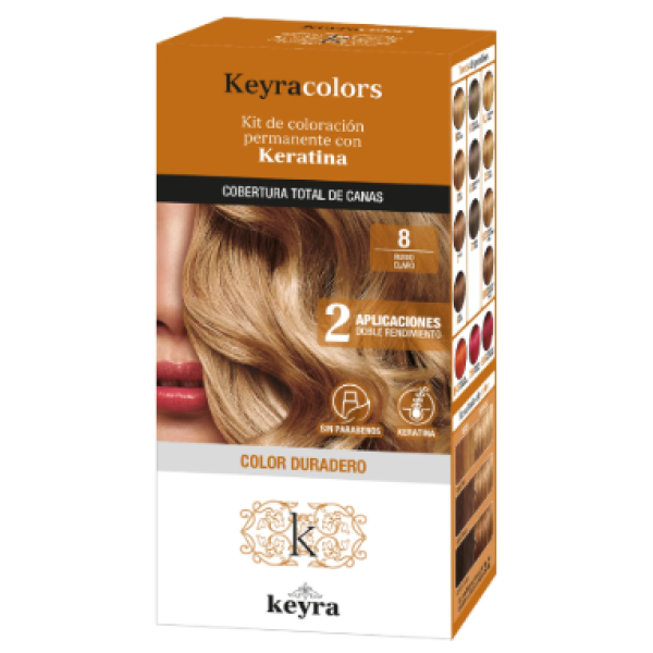 Keyra colors Kit de coloracion permanente con Keratina #8 Rubio claro ...