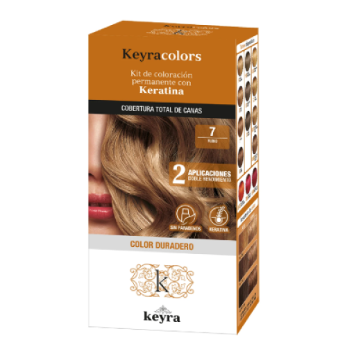 Keyra colors Kit de coloracion permanente con Keratina #7 Rubio caja x 1 Unidad