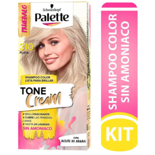 Palette Tone cream Shampoo color sin Amoniaco color # 310 Plata Kit X 1 Unidad 