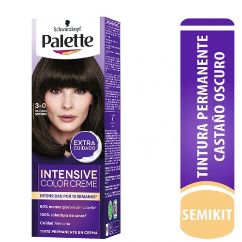 Palette Extra cuidado Tinte permanente en crema 3-0 Castaño Oscuro Kit X 1 Unidad 