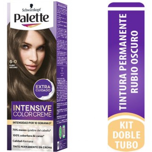 Palette Extra cuidado Tinte permanente en crema 6-0 Rubio Oscuro Kit X 1 Unidad 