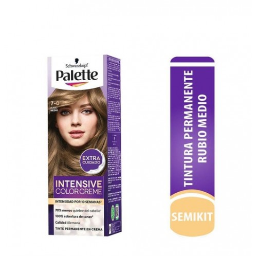 Palette Extra cuidado Tinte permanente en crema 7-0 Rubio Medio Kit X 1 Unidad 