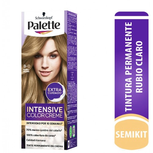 Palette Extra cuidado Tinte permanente en crema 8-0 Rubio Claro Kit X 1 Unidad 