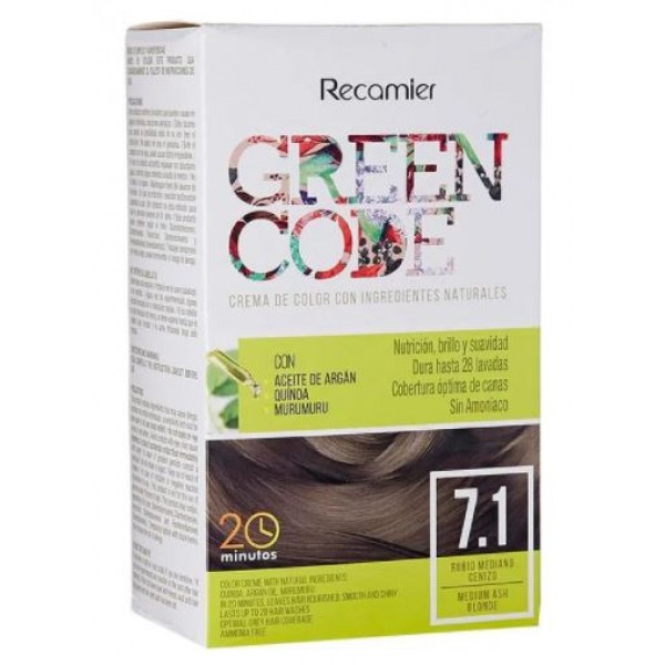 Green Code Crema de color Kit Rubio mediano cenizo 7.1 Caja X 50 Gramos