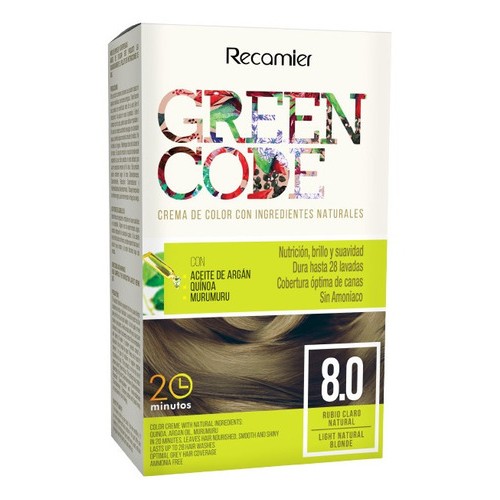 Green Code  Crema de color Kit Rubio claro natural 8.0 Caja X 50 Gramos  