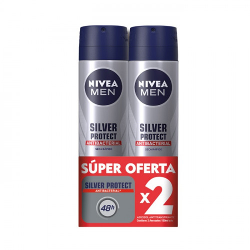 Nivea Men Desodorante Antitranspirante Silver Protect Antibacterial Aerosol Oferta 2 Latas X 150 ML c/u