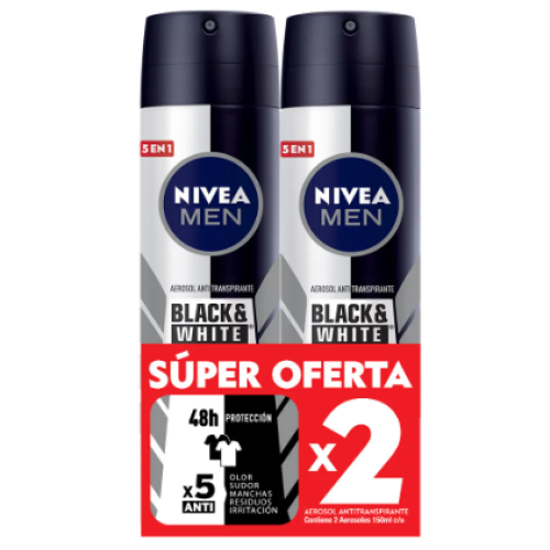 Nivea Desodorante Men B&W aerosol 2 Latas X 150 Mililitros