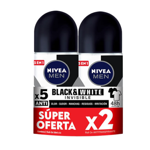 Nivea Desodorante Roll-on B&W Pote 50 Gramos X 2 Unidades