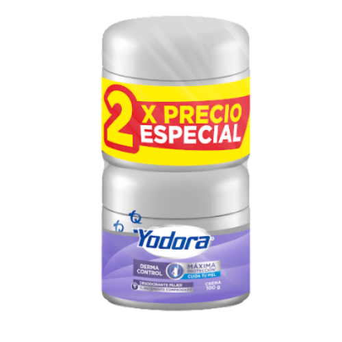 Yodora Desodorante de Mujer Derma-control Crema Oferta 2 Frascos X 100 Gramos 
