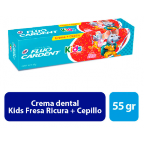 Crema dental Fluocardent Kids Fresa Tubo X 55 Gr + cepillo dental 