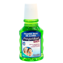 Enjuague bucal sin alcohol Proquident niños Sabor chicle mentolado Frasco X 250 Ml 