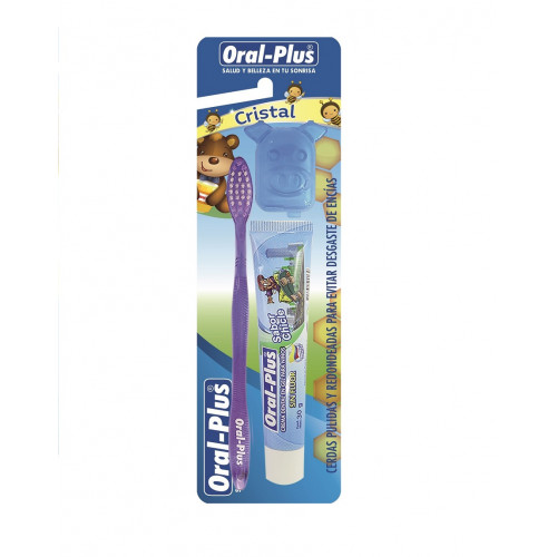 Oral-Plus Kit Cristal Niños 1 Cepillo dental + 1 Crema dental sin flúor 30 Gramos + 1 Protector  