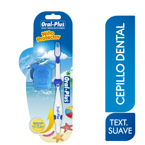 Cepillo dental para niños + protector colores surtidos X 1 Unidad 