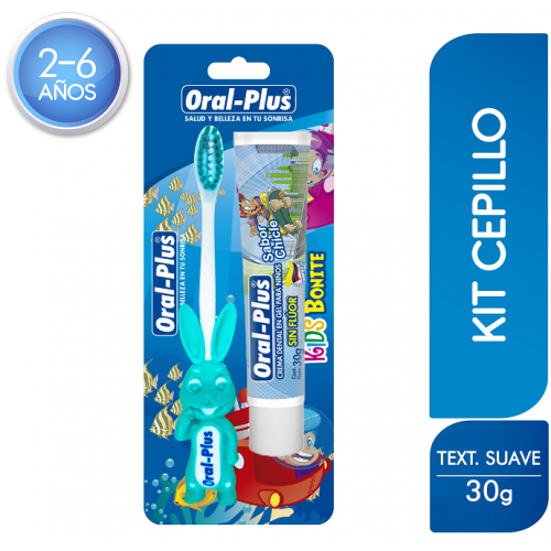 Oral plus Kit niños cepillo dental + crema sin flúor 30 Gramos colores surtidos X 1 Unidad 