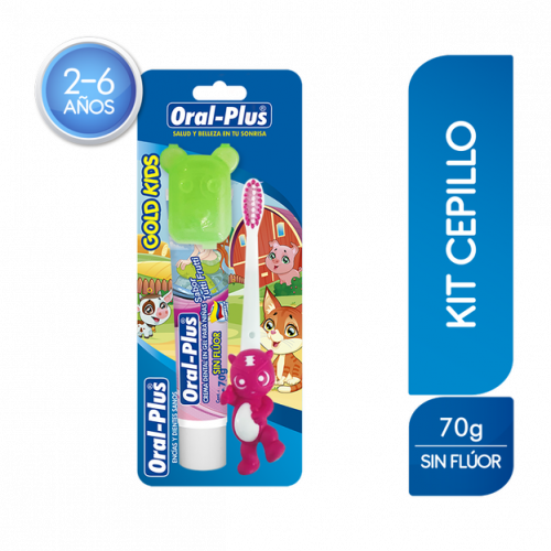 Oral-Plus Kit Gold Kids Cepillo dental + Crema dental sin flúor + Protector