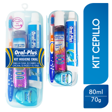 Kit viajero Oral plus cepillo + enjuague bucal 80 Ml + seda + crema dental 70 Gramos