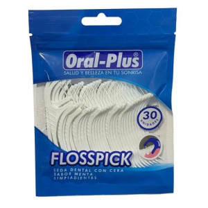 Oral plus Flosspick seda dental con cera sabor a menta Paquete X 30 Unidades
