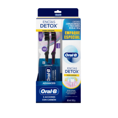 oral B pack encías detox 2 cepillos dentales + crema encías detox x 80 ml