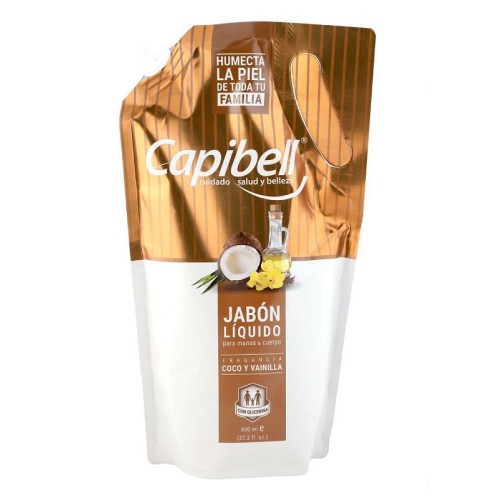 Jabón Liquido para manos y cuerpo Capibell Coco y vainilla Doy pack X 800 Ml 