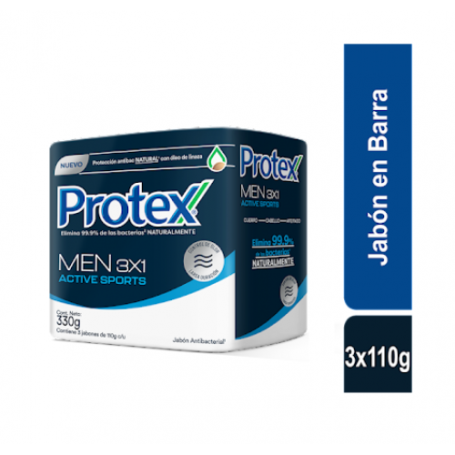 Protex Men Jabón Active Sports 3 Barras X 110 Gramos c/u