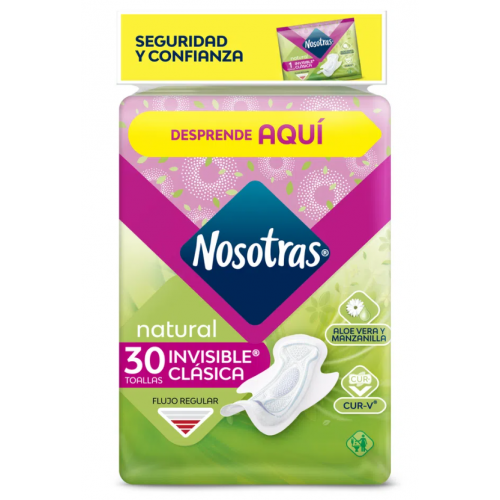 Toallas Nosotras Natural Clásica tela Paquete X 30 Unidades 