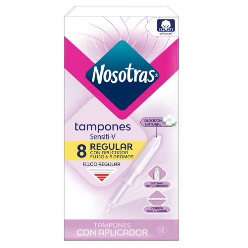 Nosotras Tampones sensiti-V Regular con aplicador Caja X 8 Unidades 