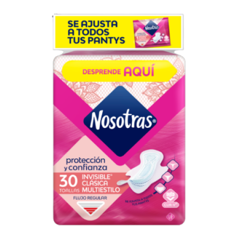 nosotras toalla higienica invisible clasica multiestilo x 30 unidades