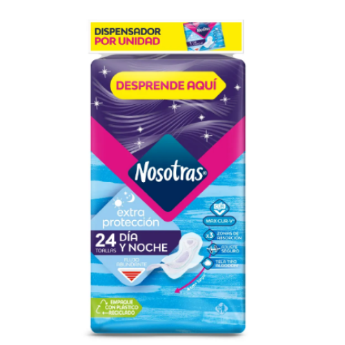 nosotras toallas extra protección día y noche Paquete x 24 unidades