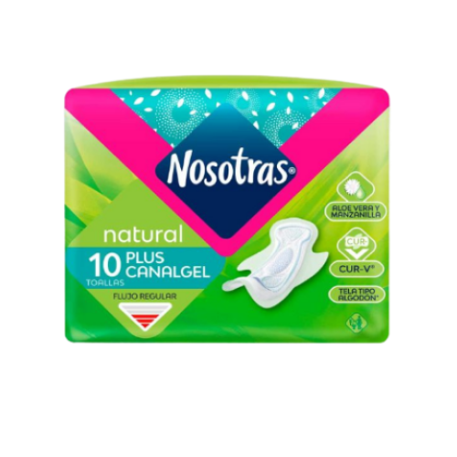 nosotras natural plus canalgel toallas x 10 unidades
