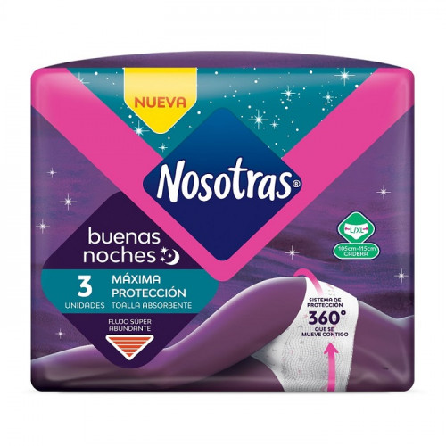 Toallas Nosotras Buenas Noches Absorbentes Talla L-XL Paquete X 3 Unidades