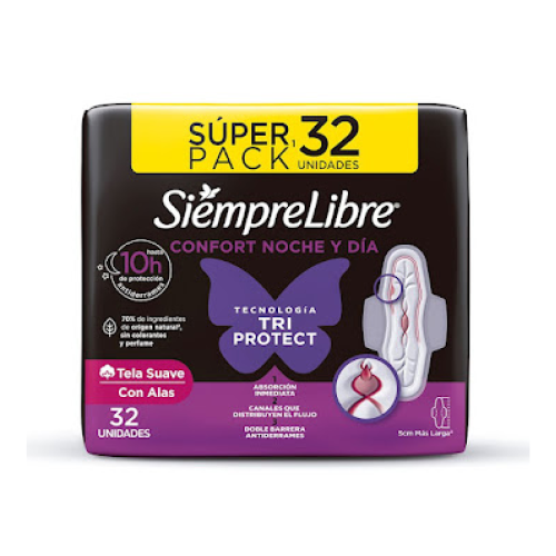 Siempre Libre Noche y Día tela suave con alas Paquete X 32 Unidades