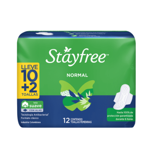 Stayfree Normal Tela suave sin alas Paquete X 12 Toallas