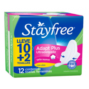 Stayfree Adapt plus Ultra-delgada con Alas Paquete X 12 Toallas 