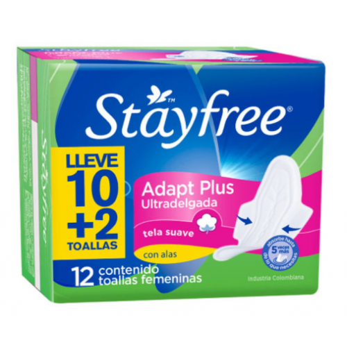 Stayfree Adapt plus Ultra-delgada con Alas Paquete X 12 Toallas 