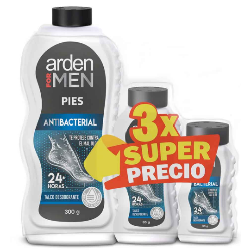 Arden for men talco Antibacterial X 3 Unidades 300+85+30 Gramos (415 Gramos)