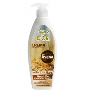 Ligne D'OR Crema para Manos y Cuerpo con Avena Vitamina E y Silicona Frasco con Válvula X 750 ML