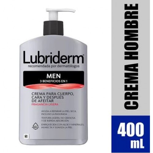 Lubriderm Men 3 en 1 crema para cuerpo, cara y después de la afeitada Frasco X 400 Ml 