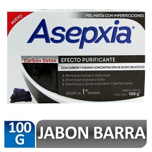 Asepxia Efecto purificante Carbón détox  Barra X 100 Gramos 