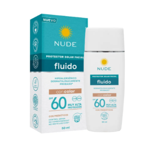 Nude protector solar facial Fluido con color SPF 60 con prebióticos Frasco X 50 Ml