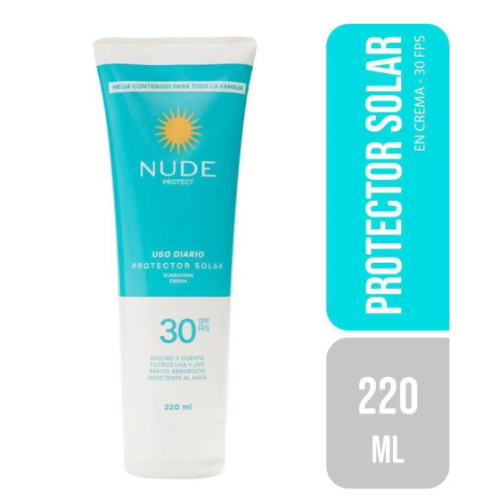 Nude protector solar crema SPF 30 Mega contenido Tubo X 220 Ml 